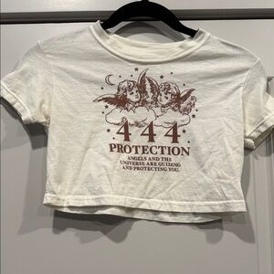 Women’s Cream Baby Tee Angel Graphic Crop Top